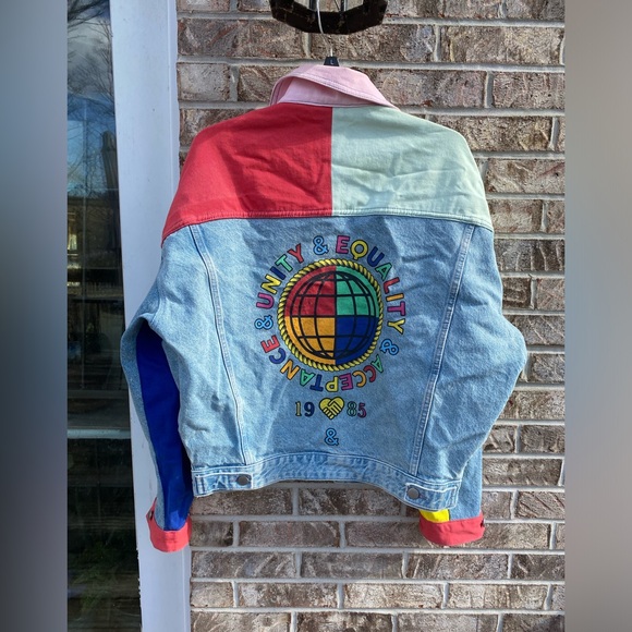 ASOSxGLAAD Colorblock Multicolor Denim Jacket with 1985 Patch Hippie Indie - Picture 4 of 14